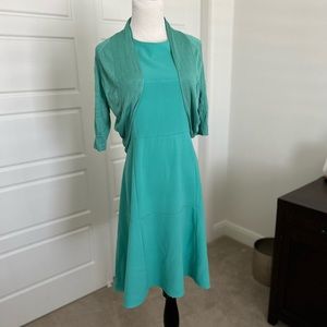 Calvin Klein Teal Blue Sleeveless Dress with Shrug Size 6